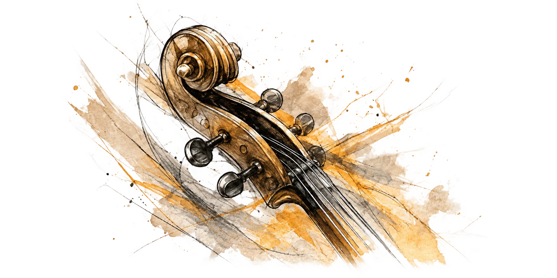 Close-up artistic sketch of a string instrument scroll