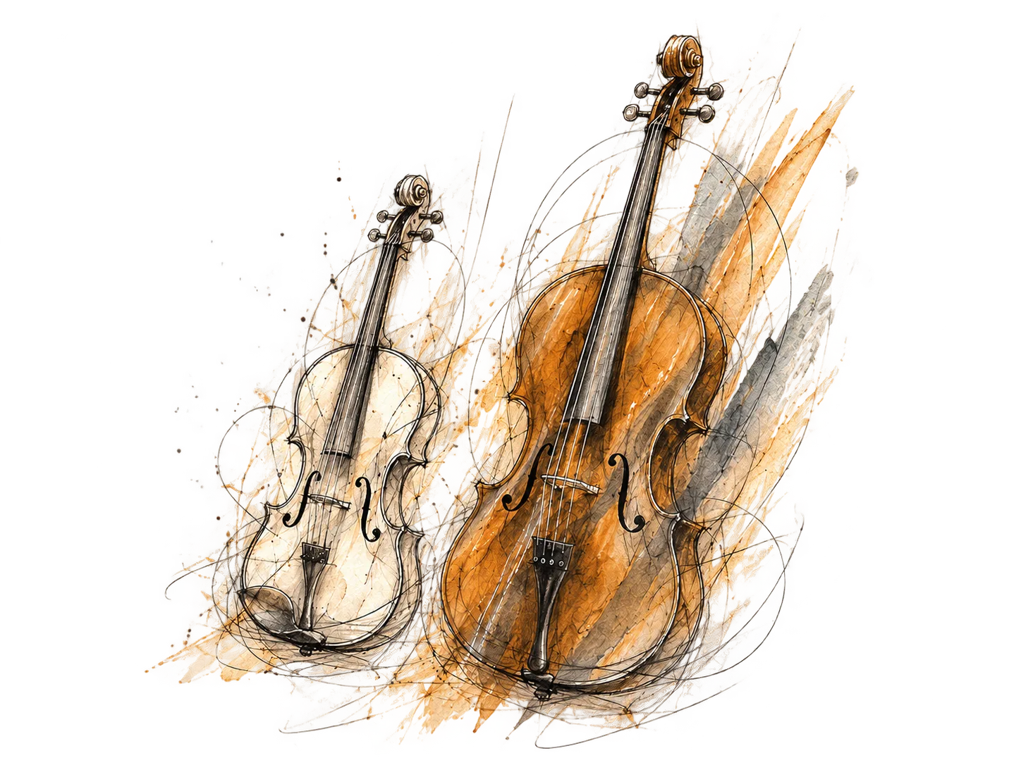 Sketch of bowed string instruments